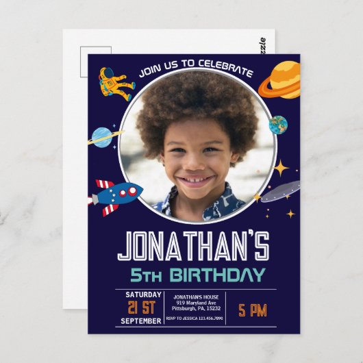 Ruimtevaarder ruimtefeest briefkaart (Voorkant / Achterkant)