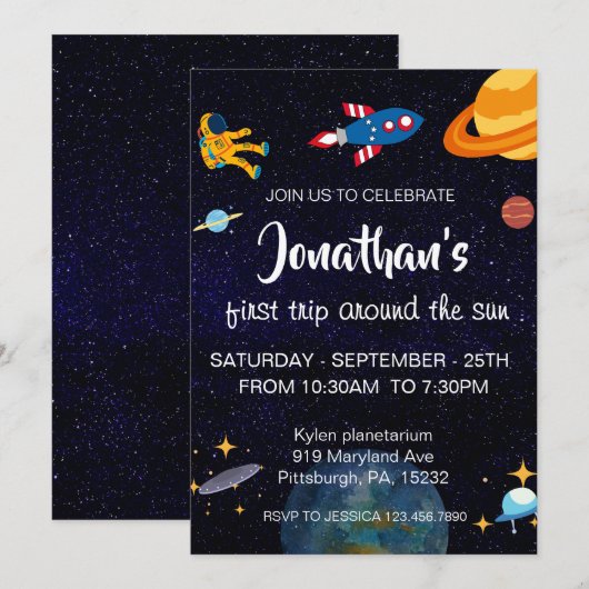 Ruimtevaarder ruimtefeestje kaart (Voorkant / Achterkant)