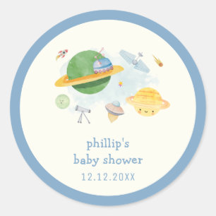 Ruimtevaarder Ruimteschip Jongen Baby Shower Ronde Sticker