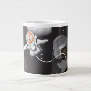 Ruimtevaarder ruimtewandeling buiten capsule grote koffiekop