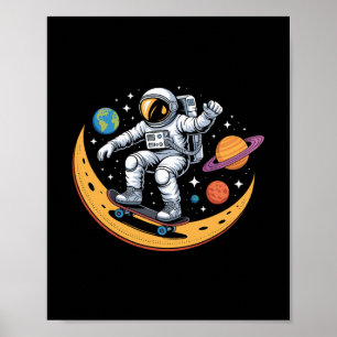 Ruimtevaarder Skateboarden Ruimte Maan Planeten Ki Poster