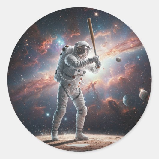 Ruimtevaarder speelt honkbal ronde sticker (Voorkant)