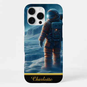 Ruimtevaarder staat op een met rijp bedekt oppervl iPhone 16 pro max hoesje