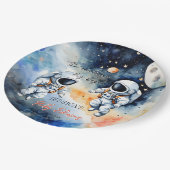 Ruimtevaarder tweeling baby shower papieren bordje (Gekanteld)