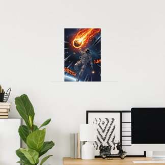 Ruimtevaarder vangt meteoor in droomachtige kosmis poster