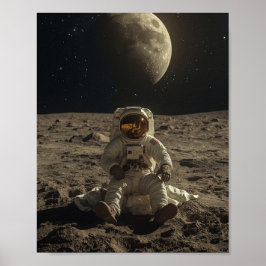 Ruimtevaarder zittend op de maan poster