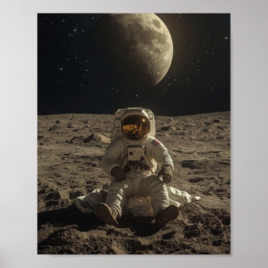 Ruimtevaarder zittend op de maan poster (Voorkant)