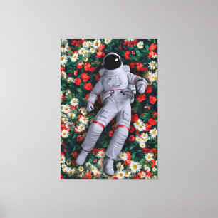 Ruimtevaarder zwevend in bloemen Surrealistische n Canvas Afdruk