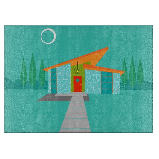 Ruimtevaardijhuis Cartoon Glazen snijvlak Snijplank (Voorkant)