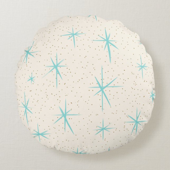 Ruimtevaardijkturquoise Starbursts Round Pillow Rond Kussen (Voorkant)