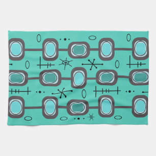Ruimtevaardijkunst Geometrische kunst Aquamarine Theedoek