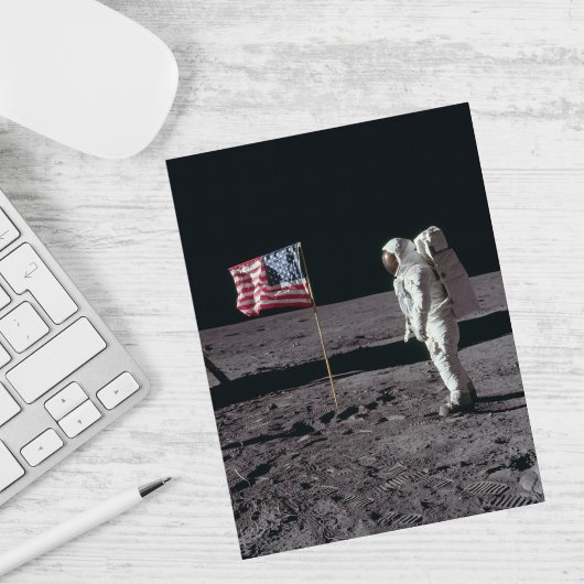 Ruimtevaart, Astronaut op de Maan & Amerikaanse Vl Feestdagenkaart