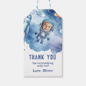 Ruimtevaart Astronaut verjaardagsfoto Dank je Cadeaulabel (Voorkant)