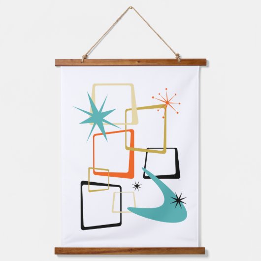 Ruimtevaart Atomic Age Abstracte Pleinen Midden-Ee Hangend Wandkleed (Voorkant)