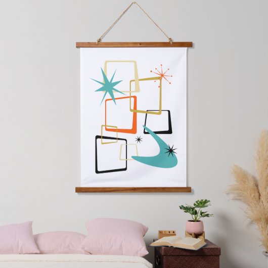 Ruimtevaart Atomic Age Abstracte Pleinen Midden-Ee Hangend Wandkleed (Slaapkamer)