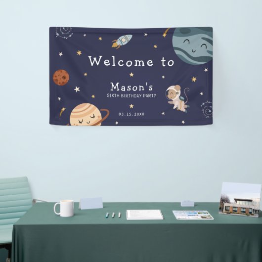Ruimtevaart Avontuur Speelse Kinderen Verjaardagsf Spandoek (Beurs)