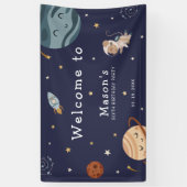 Ruimtevaart Avontuur Speelse Kinderen Verjaardagsf Spandoek (Verticaal)