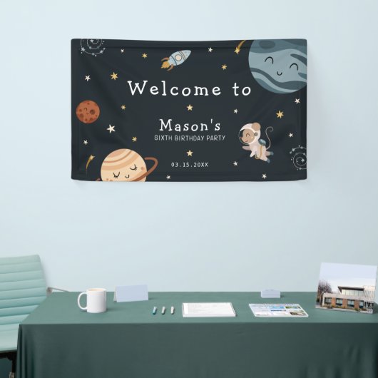 Ruimtevaart Avontuur Speelse Kinderen Verjaardagsf Spandoek (Beurs)