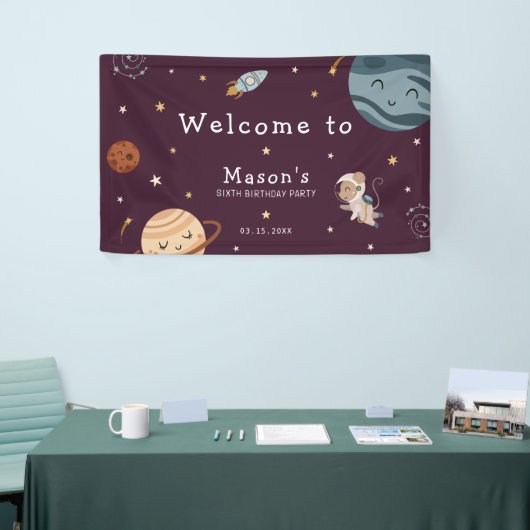 Ruimtevaart Avontuur Speelse Kinderen Verjaardagsf Spandoek (Beurs)