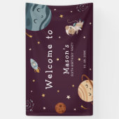 Ruimtevaart Avontuur Speelse Kinderen Verjaardagsf Spandoek (Verticaal)