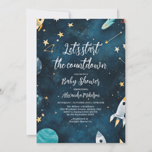 Ruimtevaart Buitenste Baby shower Navy Kaart (Voorkant)