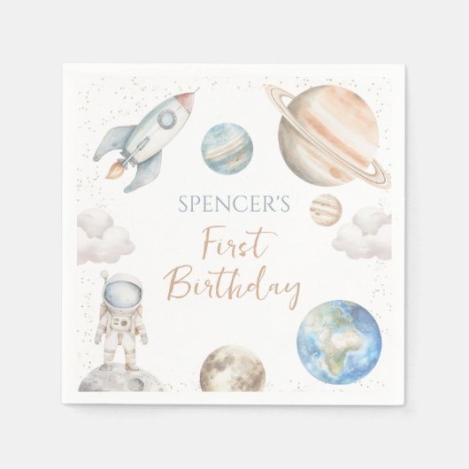 Ruimtevaart eerste reis rond Sun Boy 1st Birthday Servet (Voorkant)