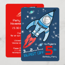 ruimtevaart kinder 5e verjaardag blauwe rode uitno