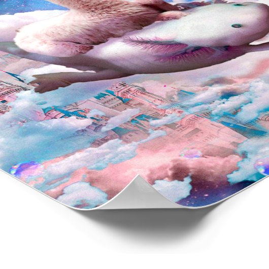 Ruimtevaart Llama Riding Axolotl - Regenboog Poster (Hoek)