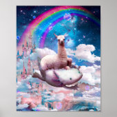 Ruimtevaart Llama Riding Axolotl - Regenboog Poster (Voorkant)