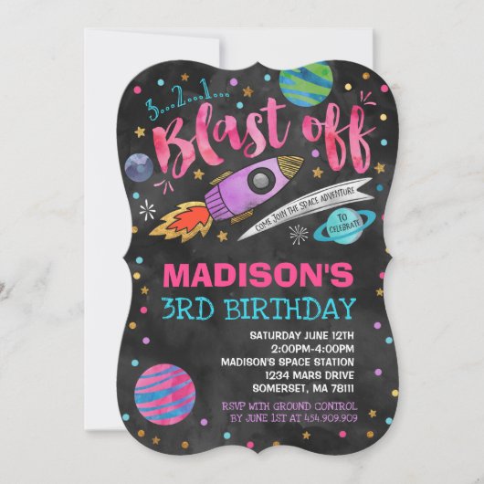 Ruimtevaart op zaterdag Uitnodiging buitenruimte (Voorkant)