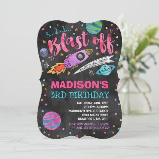 Ruimtevaart op zaterdag Uitnodiging buitenruimte (Staand voorkant)