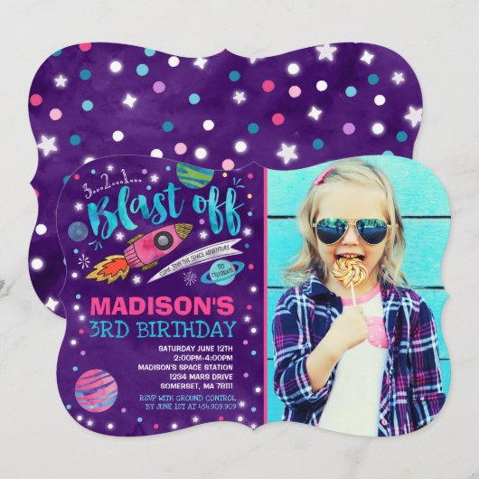 Ruimtevaart op zaterdag Uitnodiging buitenruimte (Voorkant / Achterkant)