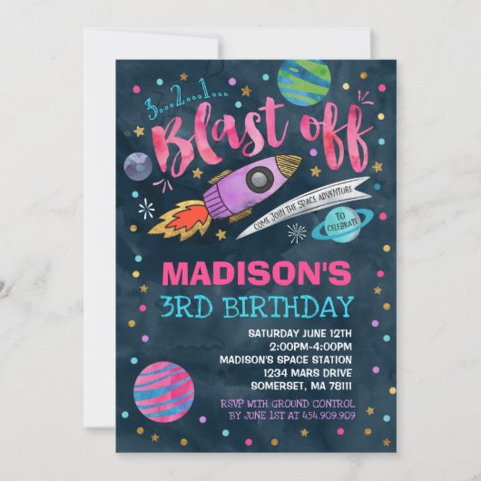 Ruimtevaart op zaterdag Uitnodiging buitenruimte (Voorkant)