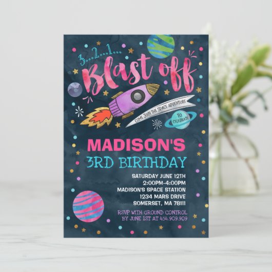 Ruimtevaart op zaterdag Uitnodiging buitenruimte (Staand voorkant)