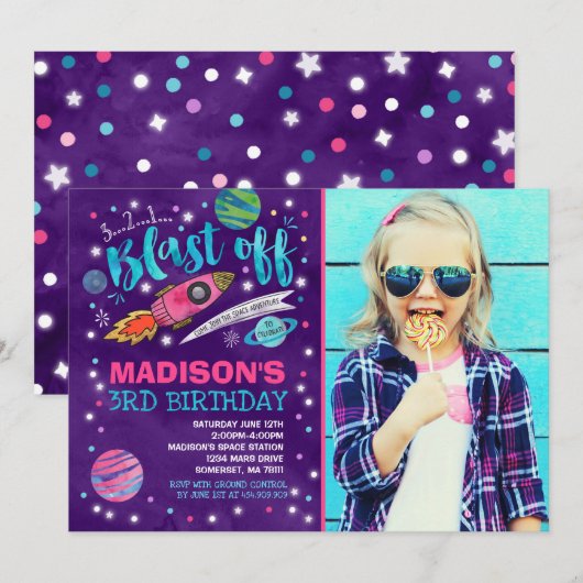 Ruimtevaart op zaterdag Uitnodiging buitenruimte (Voorkant / Achterkant)