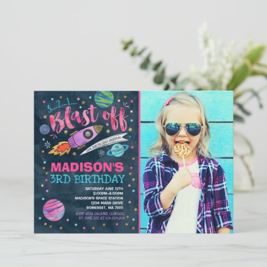 Ruimtevaart op zaterdag Uitnodiging buitenruimte (Staand voorkant)