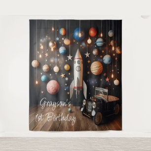 Ruimtevaart Planeten Eerste Verjaardag Selfie Stat Wandkleed