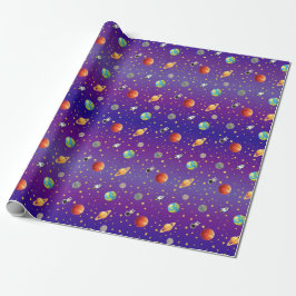 Ruimtevaart Thema Astronaut, Raket Schip en Planee Cadeaupapier