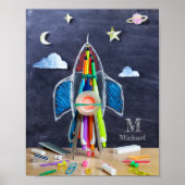 Ruimtevaart thema raket ~ Aangepaste monogram kind Poster (Voorkant)