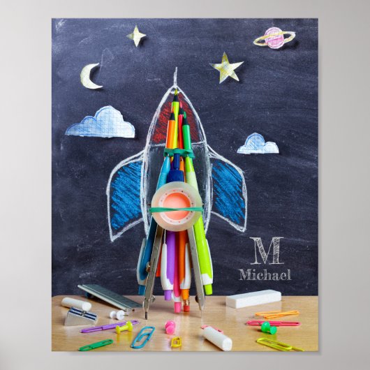 Ruimtevaart thema raket ~ Aangepaste monogram kind Poster (Voorkant)