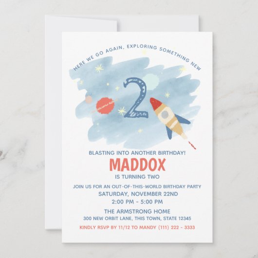 Ruimtevaart tweede verjaardag kaart (Voorkant)