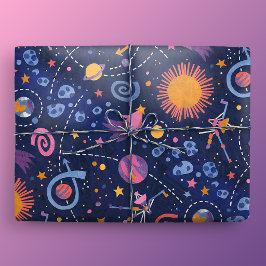 Ruimtevaart Voyager Donkerblauw Cadeaupapier