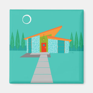 Ruimtevaartachtig Cartoon House Square Magnet