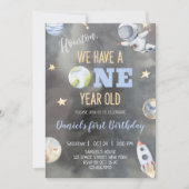 Ruimtevaartastronaut Birthday One Year Uitnodiging (Voorkant)
