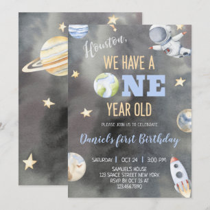 Ruimtevaartastronaut Birthday One Year Uitnodiging