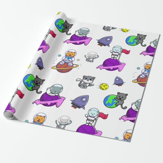 Ruimtevaartastronaut kattenpapier met onmiddellijk cadeaupapier (Uitgerold)