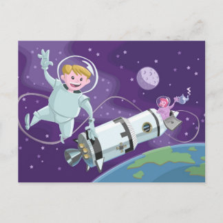 ruimtevaartastronautenpaar met thee briefkaart