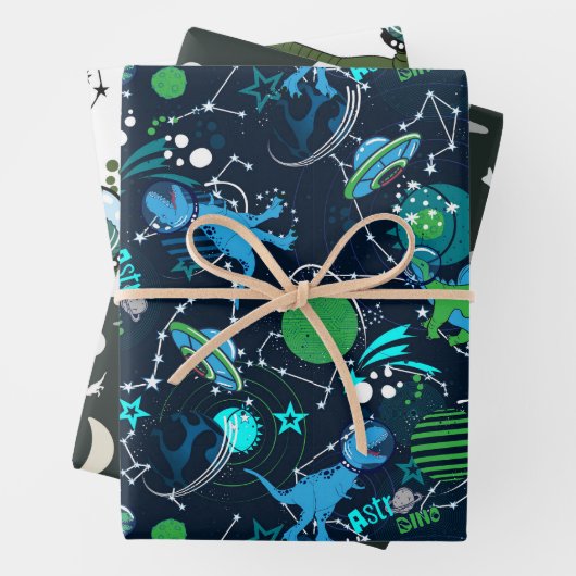 RuimtevaartDinos Wrapping van vlakke plaat set van Inpakpapier Vel (In situ)