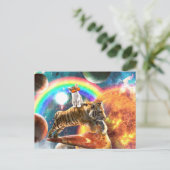 Ruimtevaartgalaxy Cat Riding Tiger op Pizza Briefkaart (Staand voorkant)
