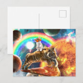 Ruimtevaartgalaxy Cat Riding Tiger op Pizza Briefkaart (Voorkant / Achterkant)